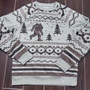 Lucky Brand Grey Label Shearless Fleece Sweater Men's M Bigfoot Nordic Novelty
